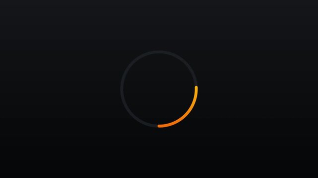 Minimalist loading spinner animation with glowing orange gradient circle progress bar 4k