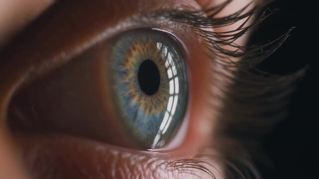 Cinematic extreme macro footage focusing on the limbal ring and outer iris boundary of a human eye for National Eye Exam Month