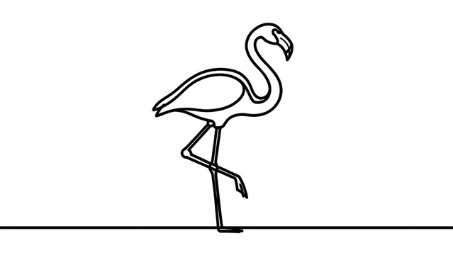 Minimalist flamingo line art white background.