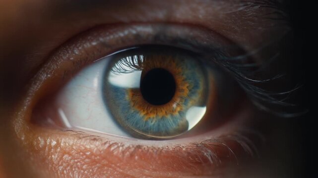 Cinematic extreme macro footage of the transparent tear film covering a single human eye for National Eye Exam Month