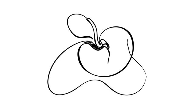 Minimalist line art apple drawing white background.