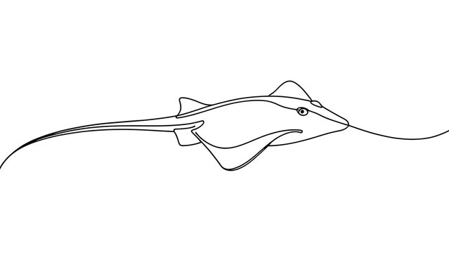 Sawfish line art illustration white background.