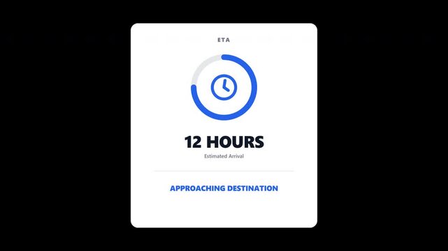 Minimalist transit interface showing journey progress and estimated arrival for logistics motion graphic