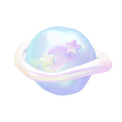 Aurora Pastel Holographic Collection - Dreamy Planet Icon Set - Blue Planet - Transparent 3D PNG Elements © 3Dfun