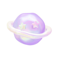 Aurora Pastel Holographic Collection - Dreamy Planet Icon Set - Purple Planet - Transparent 3D PNG Elements © 3Dfun