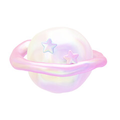 Aurora Pastel Holographic Collection - Dreamy Planet Icon Set - Pearl Planet - Transparent 3D PNG Elements © 3Dfun