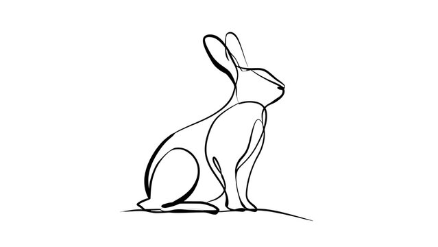 Minimalist rabbit line art white background.