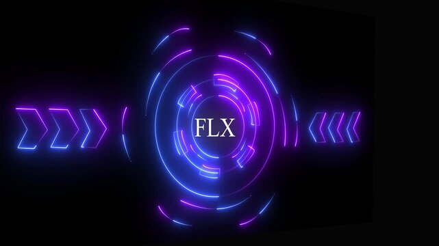 Abstract neon glowing technology of" FLX,, for High-Speed Mobile Connectivity, Holographic Display, Financial Data Visualization, Digital Symbol in Futuristic 