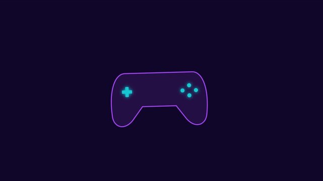 Neon gaming controller animation: glowing purple gamepad for esports and digital media 4k