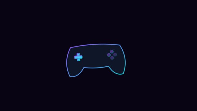 Neon gaming controller animation with glowing gradient outline on dark 4k background, esports