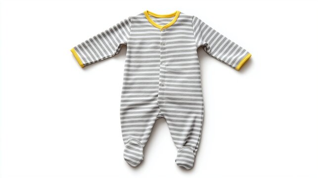 Striped baby onesie isolated on white background, infant sleepwear