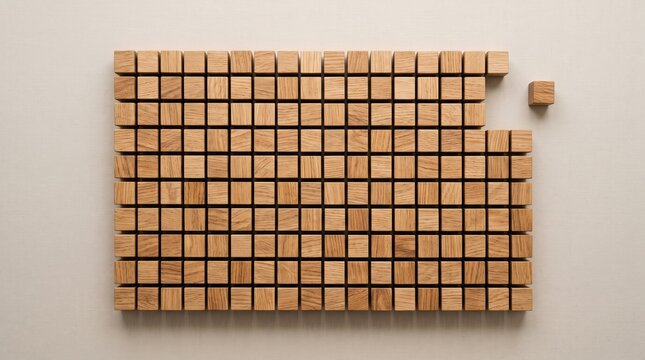 One Wooden Block Breaking Away from an Aligned Formation Symbolizing Individuality, Leadership and Courage to Be Different