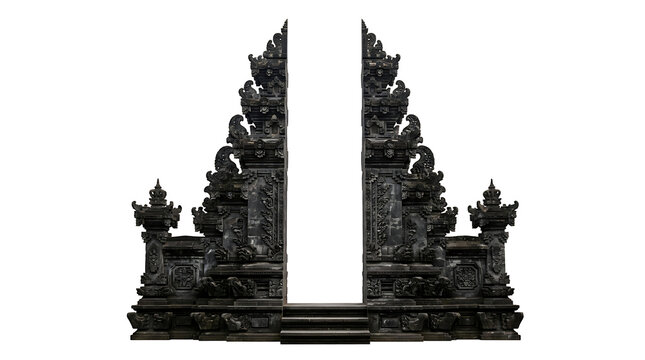 Traditional Balinese Candi Bentar Split Gate Isolated on White Background