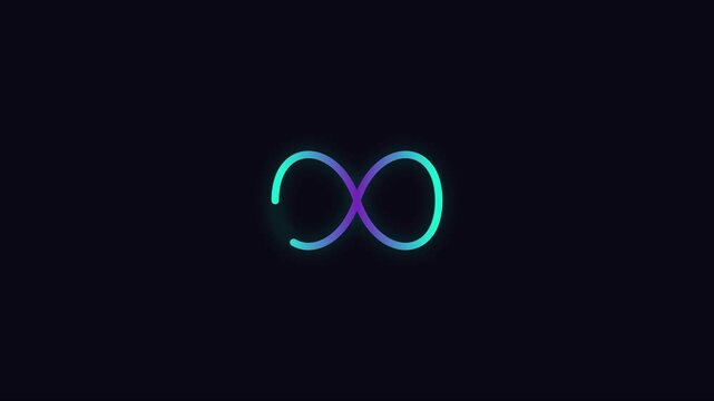 Neon infinity symbol animation: glowing cyan and purple loop for digital technology and abstract motion backgrounds 4k