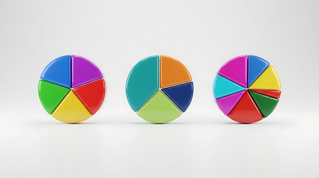 Pie charts representing colorful data statistics are displayed against a clean white background for business analysis.