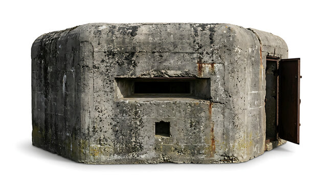 Old concrete military bunker fortification isolated on a white background
