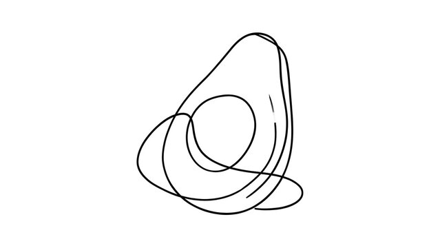 Minimalist avocado line art drawing white background.