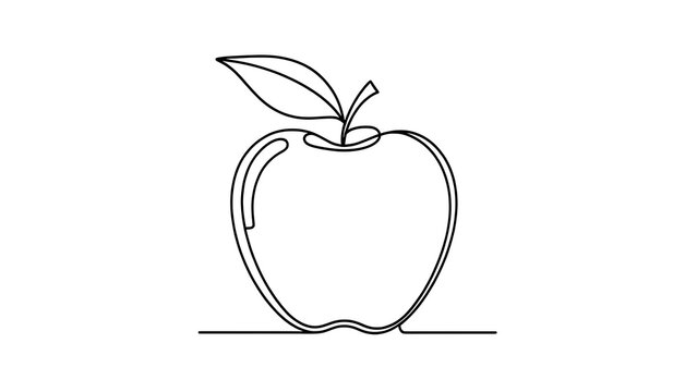 Minimalist apple line art illustration white background.