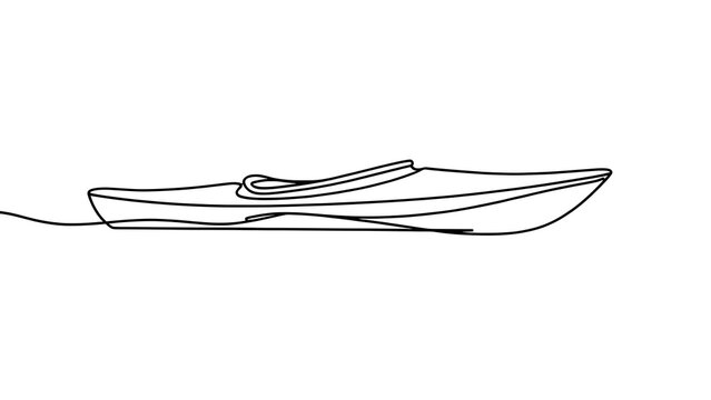 Minimalist canoe line art on white background.