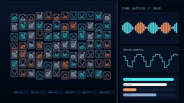 Digital sentiment analysis display showing data flow and waveform modulation patterns on a dark screen within a modern computer interface used for monitoring complex system processes