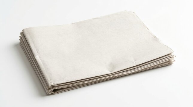 Blank newspaper mockup on white background, stack of empty newsprint paper sheets, clean daily press template for editorial design