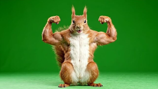 Muscular squirrel flexing arms like bodybuilder