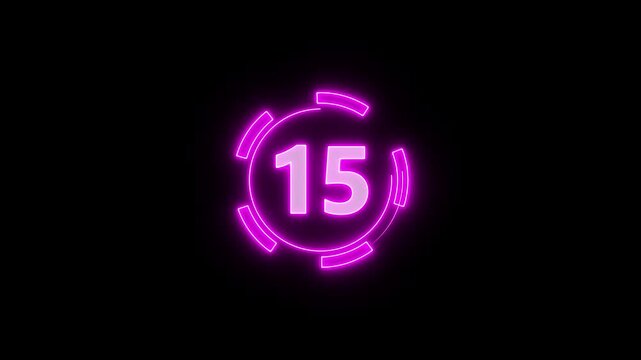 20 second Countdown neon Futuristic neon countdown timer from 20 to 0 seconds, counting down seconds neon number with black background