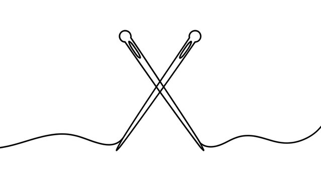 Crossed sewing needles on thread white background.