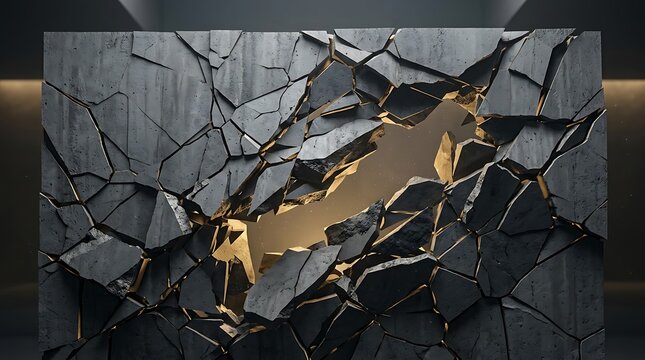 Abstract Digital Art Showing A Textured Wall Exploding Outward Revealing A Golden Light