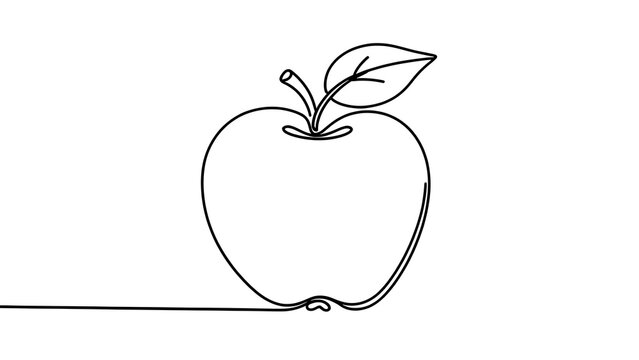 Minimalist line art apple drawing white background.