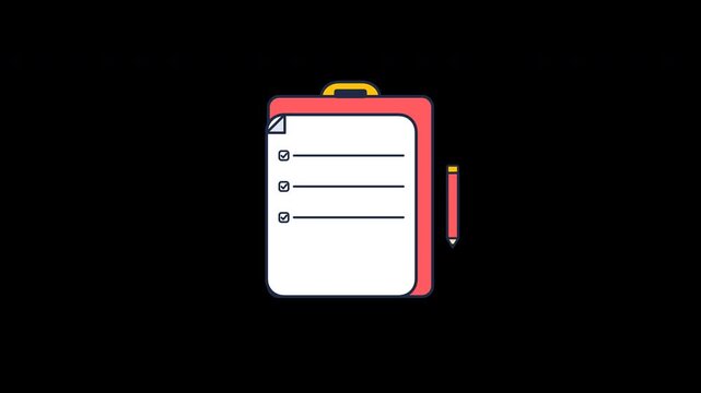 4K animated flat vector task checklist with vertical pencil and dollar coin loop.