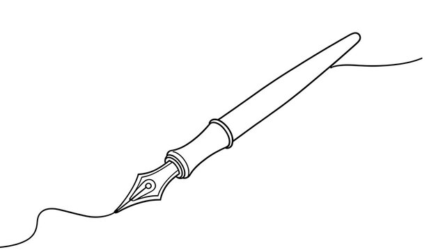 Elegant fountain pen drawing ink line white background.