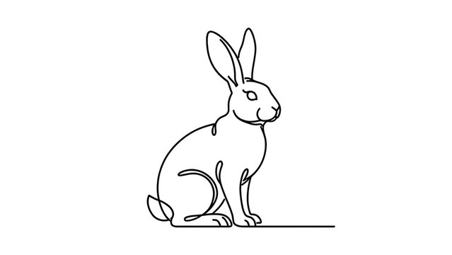 Minimalist rabbit line art white background.