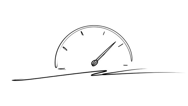 Speedometer gauge line art white background.