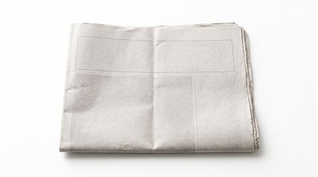 Blank newspaper mockup on white background, folded daily paper with empty columns, vintage newsprint texture for editorial design