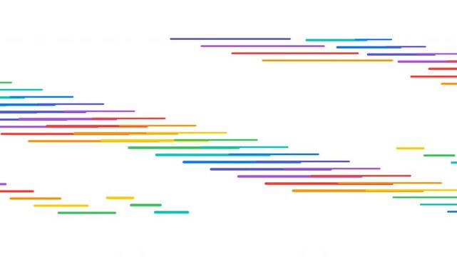 4K animated horizontal rainbow speed lines flowing right on white.