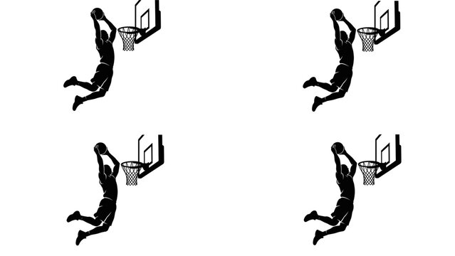 Basketball Player Slam Dunk Silhouette 2x2 Vector Grid