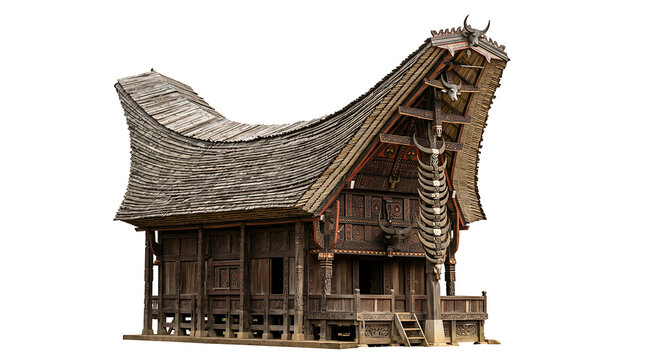 Traditional Tongkonan House from Toraja Isolated on a White Background for Design