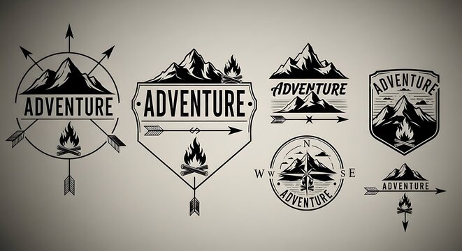 Collection of vintage adventure and mountain logo designs