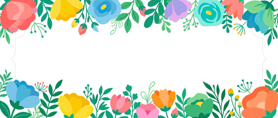 Fototapeta premium Colorful floral border with copy space, isolated