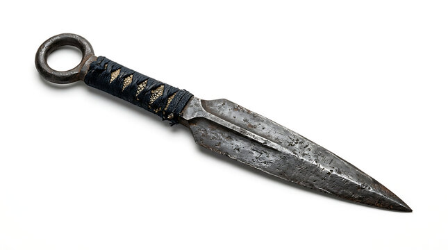Weathered Japanese Kunai Throwing Knife Weapon Isolated on White Background