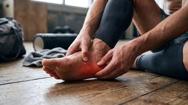 Foot Pain After Workout: Man Massaging Arch Injury