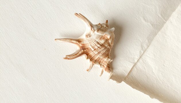 Spider Conch Seashell on Handmade Textured Paper for Coastal Decor