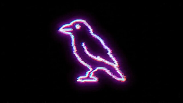 Neon Pink Crow Graphic Animation for Halloween Background and Cybertech Style Visual Projects