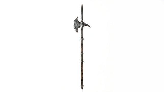 Historical Medieval Halberd Weapon Isolated on a Clean White Background Studio Shot