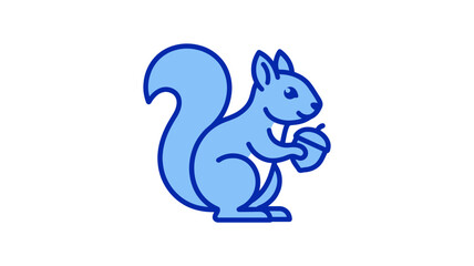 Fototapeta premium Squirrel vector icon holding acorn in blue outline style