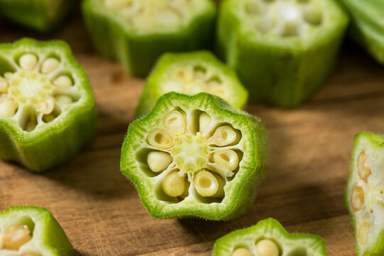 Organic Green Raw Sliced Okra Vegetable