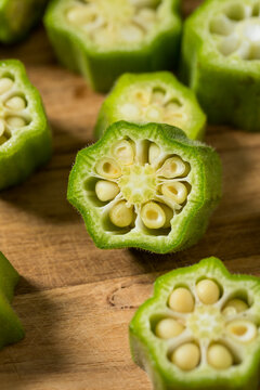 Organic Green Raw Sliced Okra Vegetable