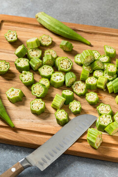 Organic Green Raw Sliced Okra Vegetable