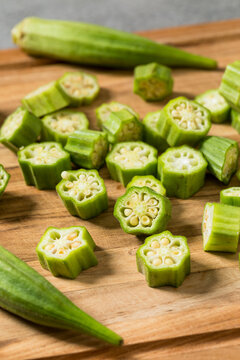 Organic Green Raw Sliced Okra Vegetable